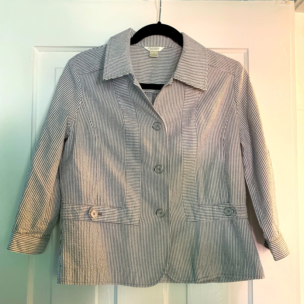 Christopher Banks seersucker jacket summer cruise gray